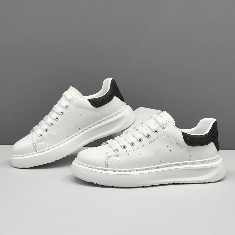 

Autumn Winter Men's Top Layer Cowhide Board Trendy Genuine Leather Suede White Men's Sports Leisure Shoes Men's Sneakers Loafers