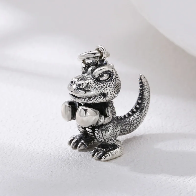 S999 Sterling Silver Dinosaur Pendant Black Color Old Process Dragon 3D Design Unisex Fine Jewelry FYNE359