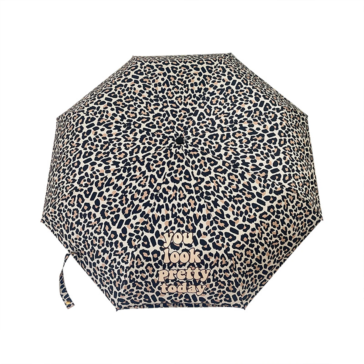 Leopard print retro three fold fully automatic black rubber rain and sun dual-use sun protection and UV protection umbrella