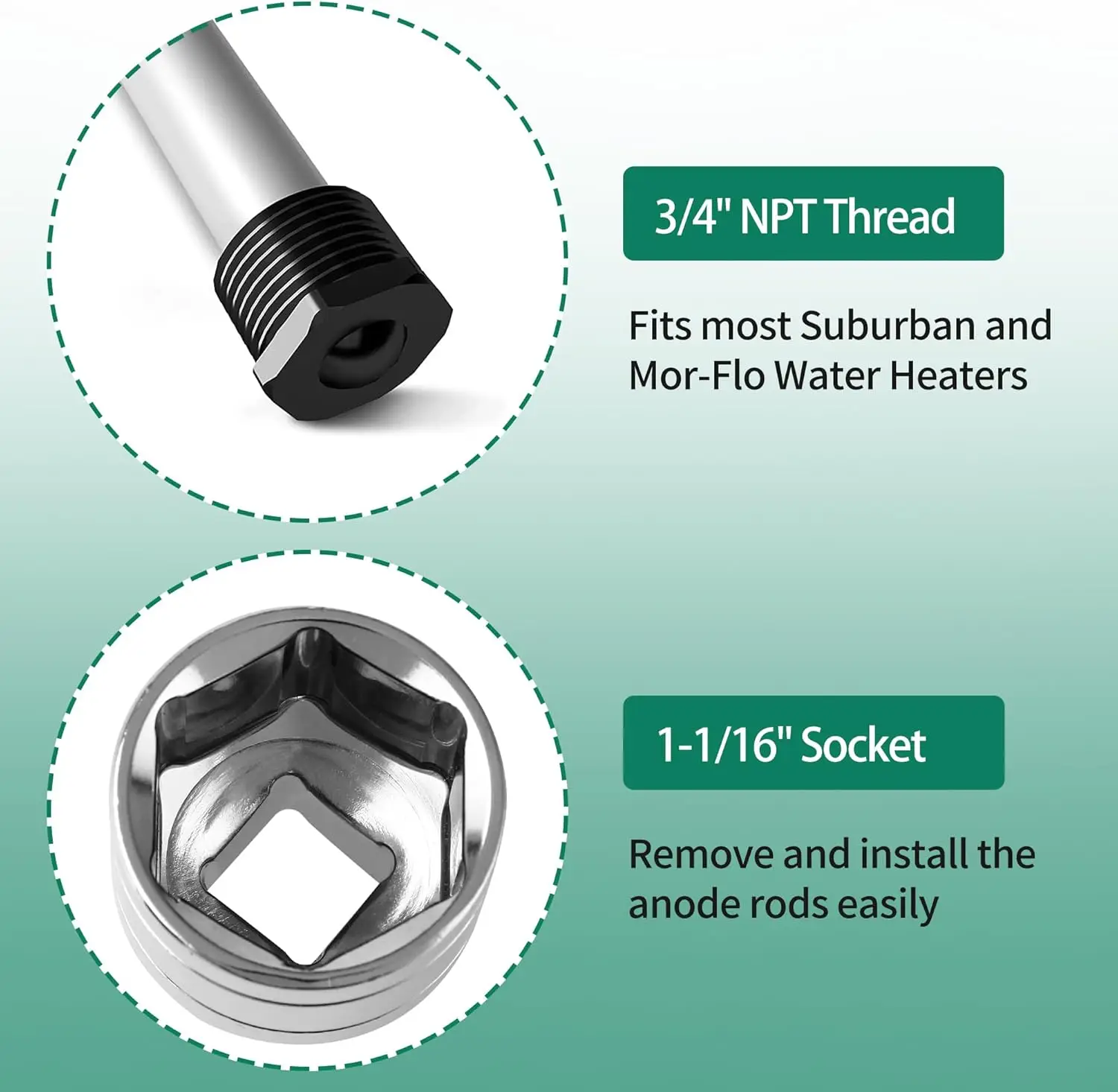 مفتاح بانة عنصر سخان المياه RV، مقبس لقضبان المغنيسيوم بخيط NPT مقاس 3/4 بوصة على RV أو سفر التخييم أو المقطورات #3