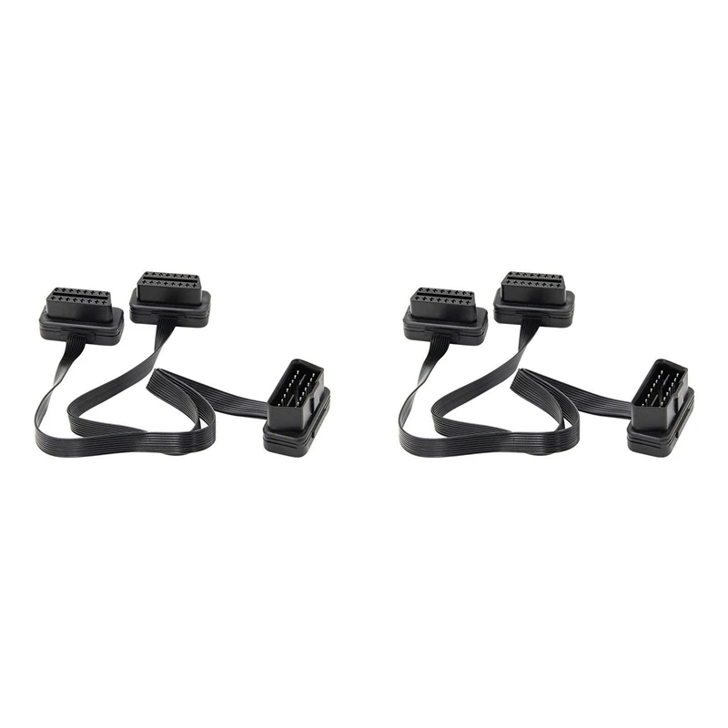 2X OBDII Extension Dual Connector Y Splitter OBD OBD2 16PIN Male To Female Connection Flat+Thin For ELM327