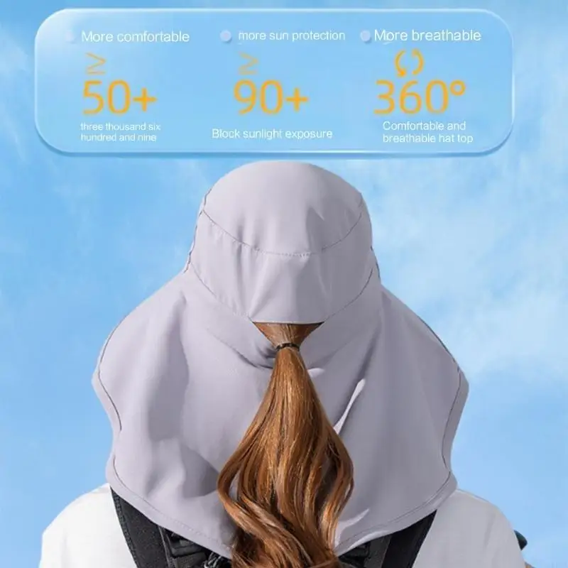 

L5YA Hat with Neck Flap Wide Brim Sun Hat Fishing Hat Sun With Netting Hiking Hat with Ponytail Hole