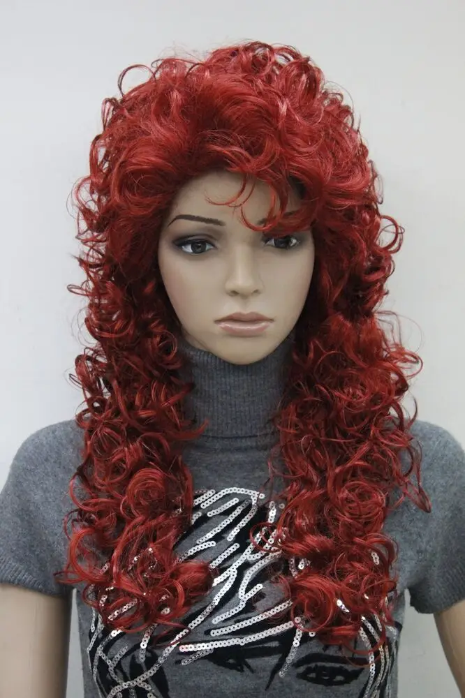 Fashion loose curls dark red color 137# synthetic hair women's 60 cm long wig