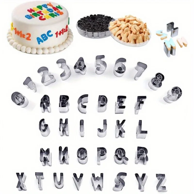 Set of 37 Alphanumeric Cookie Cutters - Metal Letter And Number Pastry Cutters Made of Stainless Steel for Personalized Baking