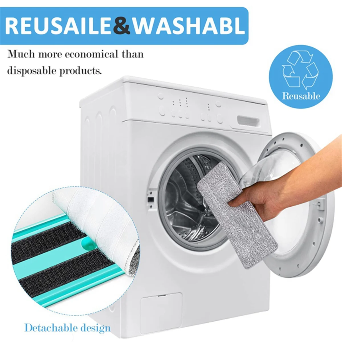 แผ่น Kain Pel Microfiber แบบหัวแบนสำหรับไม้ถูพื้นเปียก/แห้งสามารถใช้ซ้ำได้ซักได้