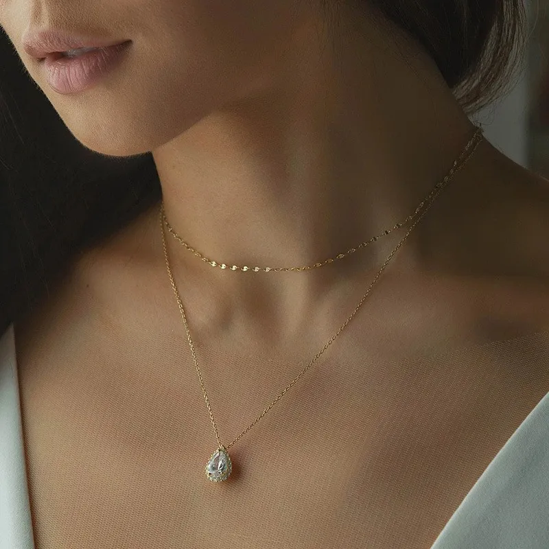 Teardrop HaloRhinestone Double Layer BackDrop YBodyNecklace Women LuxuryBridal Wedding SparklyAdjustable Back JewelryAccessory