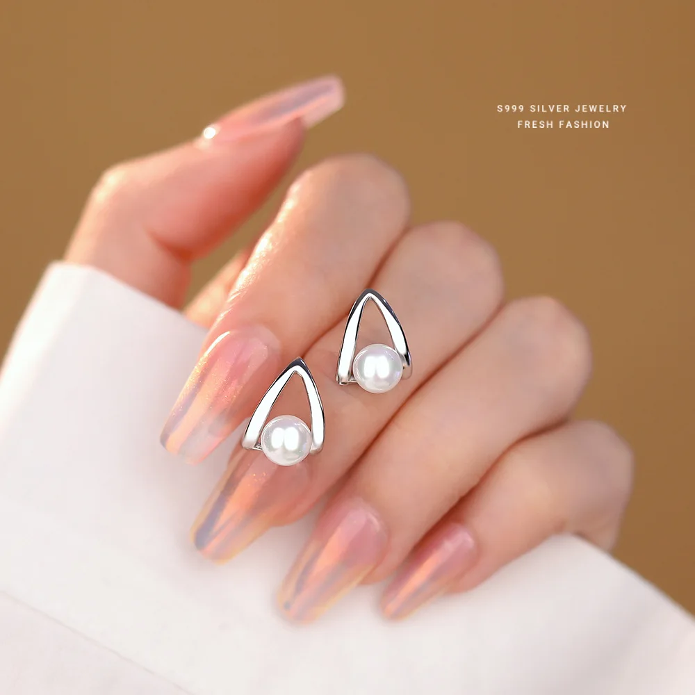 S925 Sterling Silver Light Luxury Simulation Pearl Water Droplets Stud Earrings Women Silver Jewelry