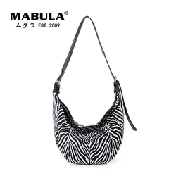 MABULA  Canvas Half Moon Women Shoulder Bags With Zebra Pattern Large Capacity Crossbody Chest Bag Fashion Purses