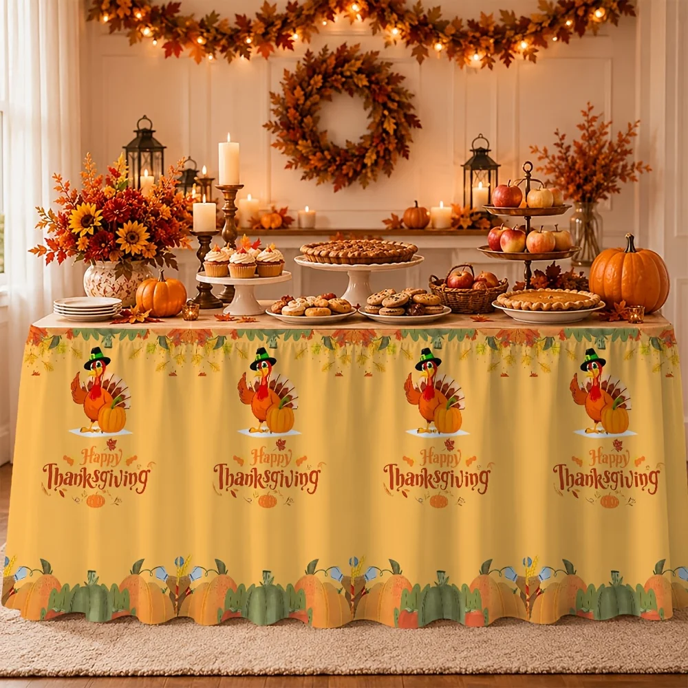 Turkey pumpkin printed tablecloth tablecloth, suitable for use in party activities, kitchen and dining room decoration