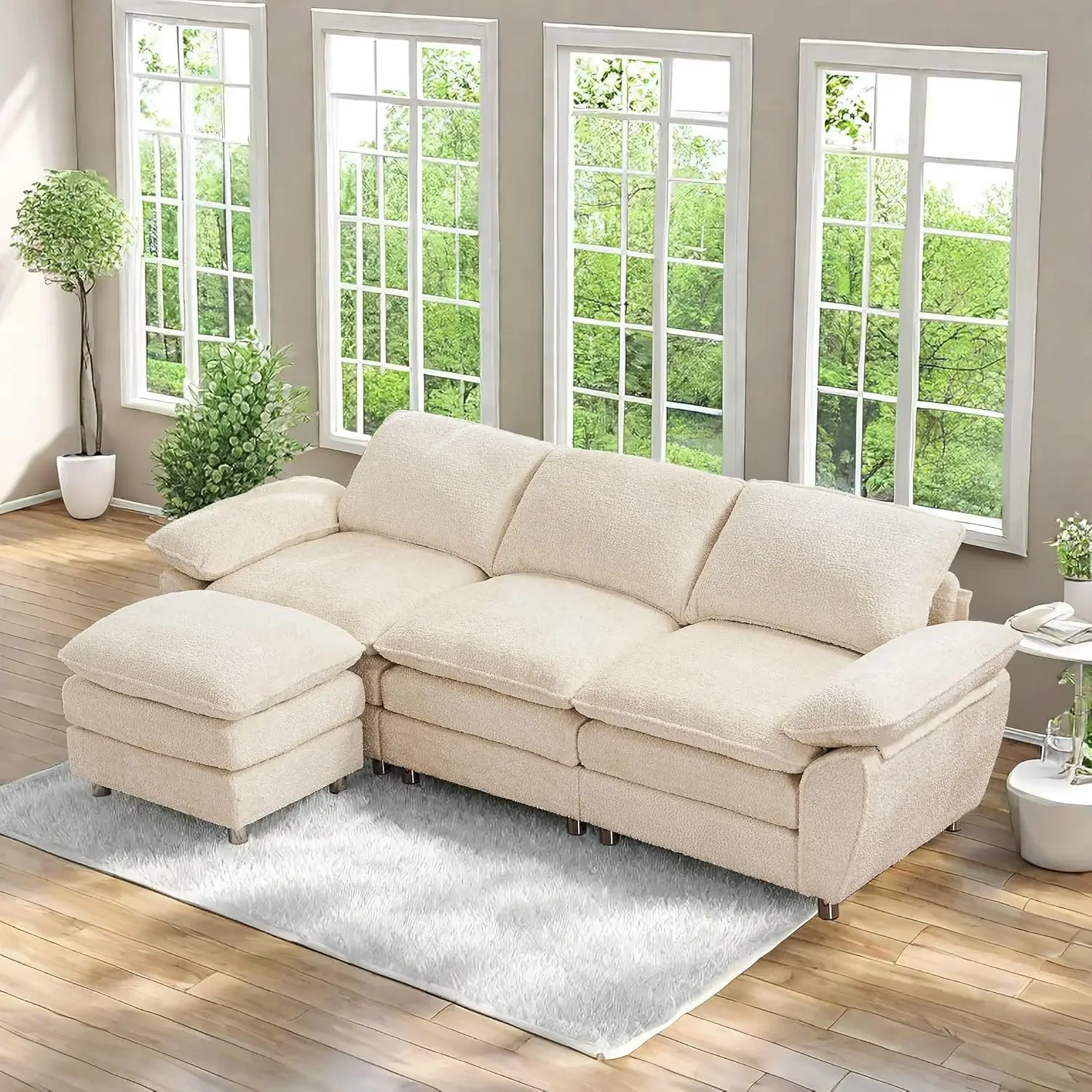 Modular sectional Sofa, Chenille Cloud Sofa, Modern Cloud Sofa with Ottoman for Living Room Office Apartment