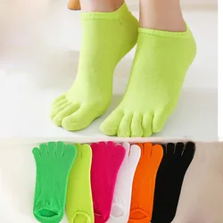 5 Pairs Bright Color Ankle Toe Socks Women Girl Solid Cotton Happy Boat Sock Deodorant Sweat-absorbing No Show 5 Finger Socks