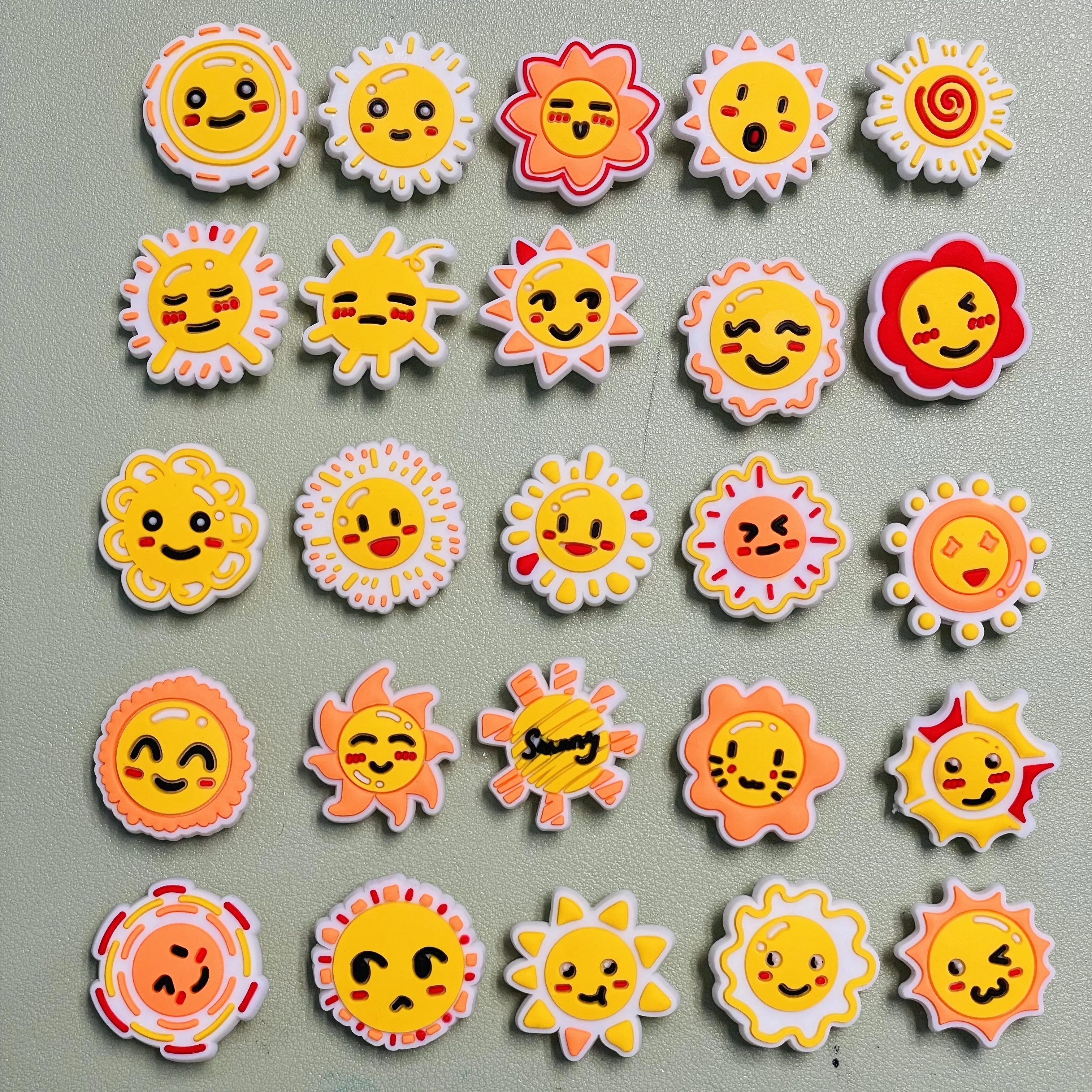 Good Quality 1pcs Kawaii Sun Expression PVC Shoe Charms Sandals Shoes Accessories Shoes Ornament Fit Kids DIY Party Xmas Gift