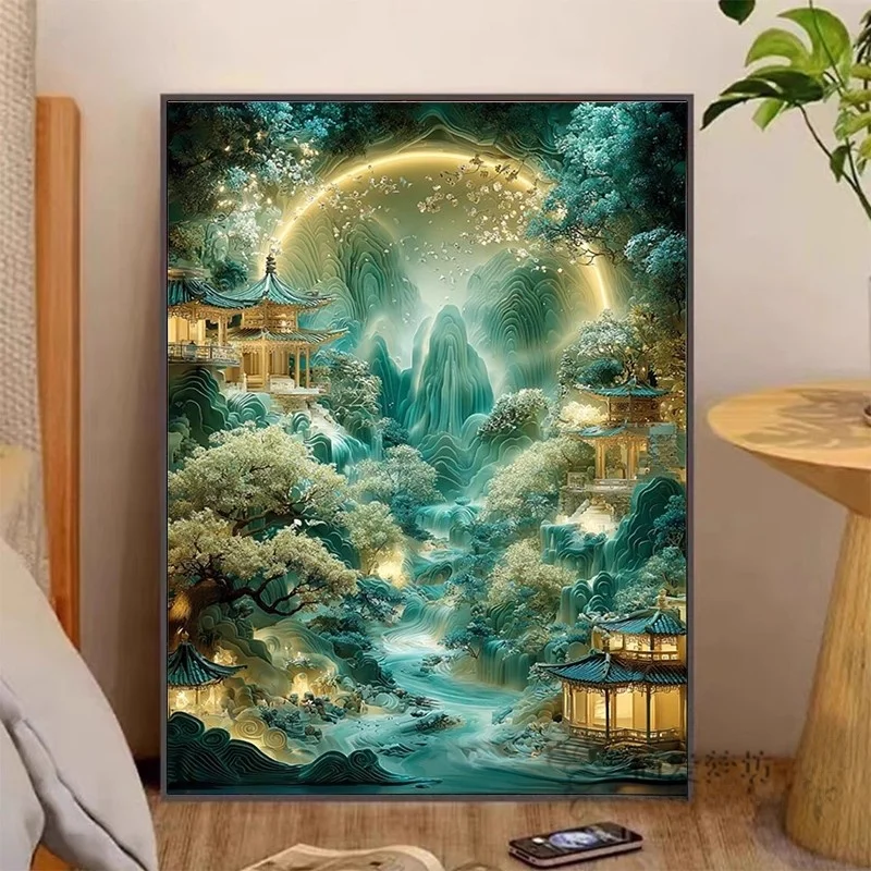 

Elegant Cross Stitch 2026 New National Style Landscape DIY Embroidery Diamond Stick Painting Home Fabric Art Living Room Decor