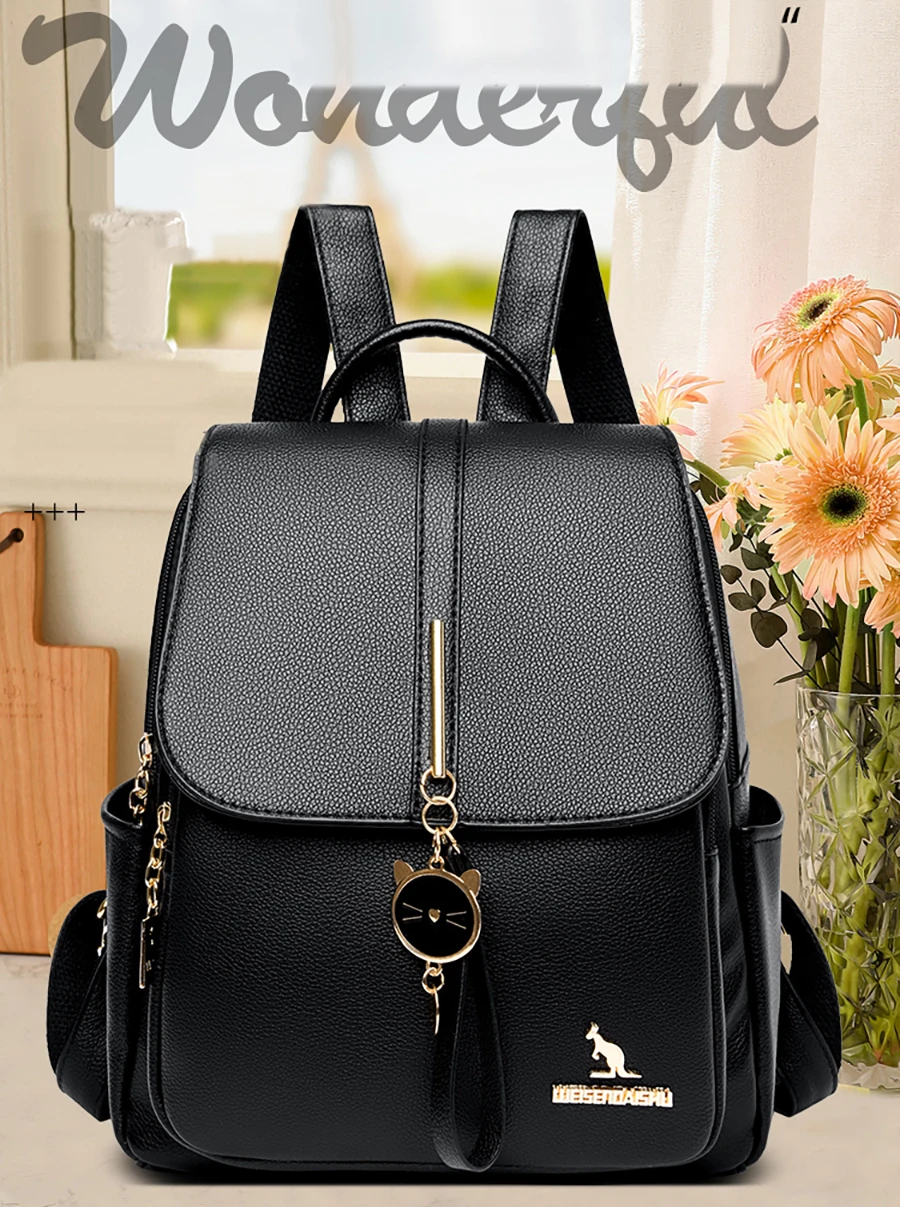 College Women Backpack Designer Soft Leather Vintage Packbag Female Travel Back Pack School Bags for Teenage Girls Shoulder Bag