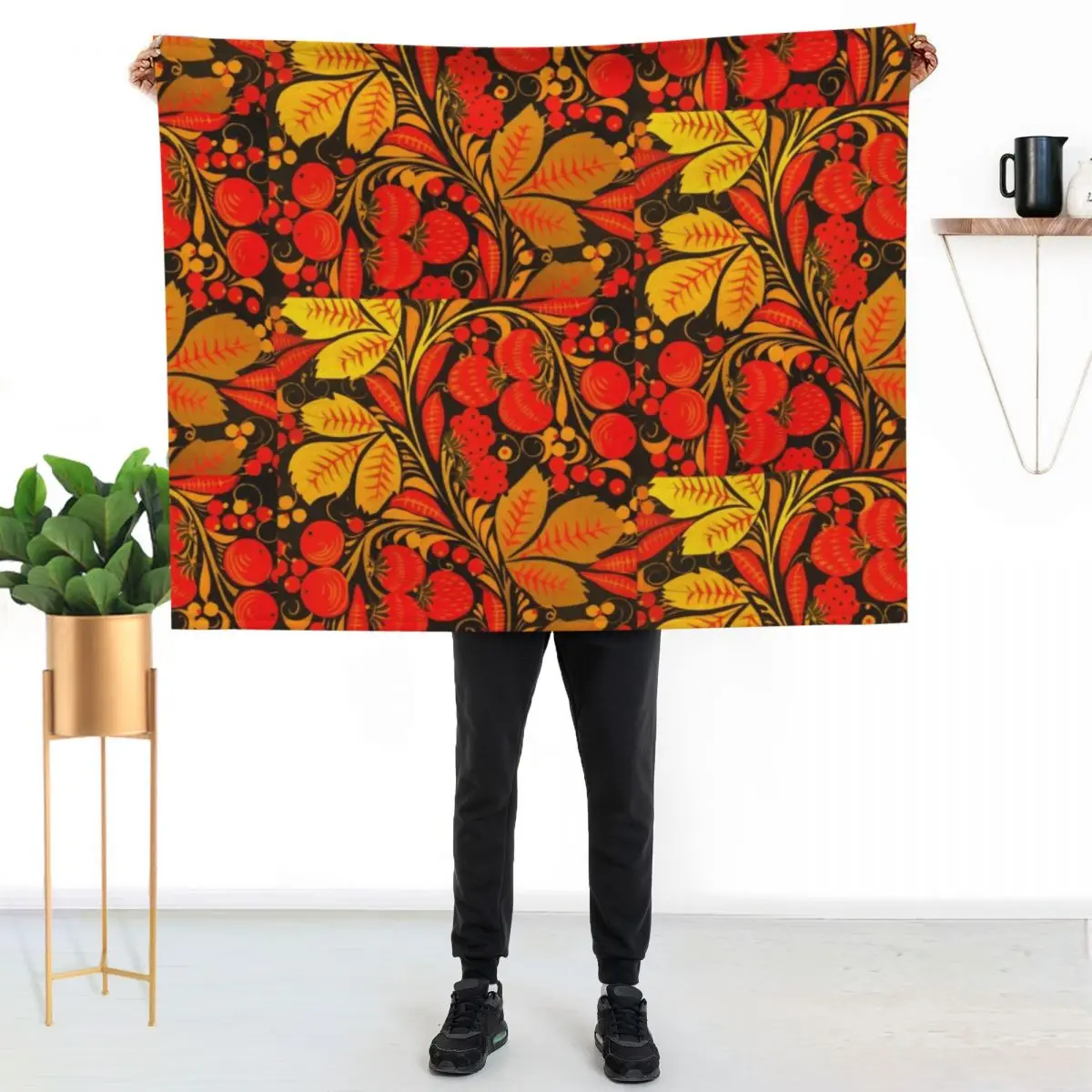 

Traditional Russian Khokhloma Berries Throw Blanket Air Conditioner Soft Blanket for Office Home