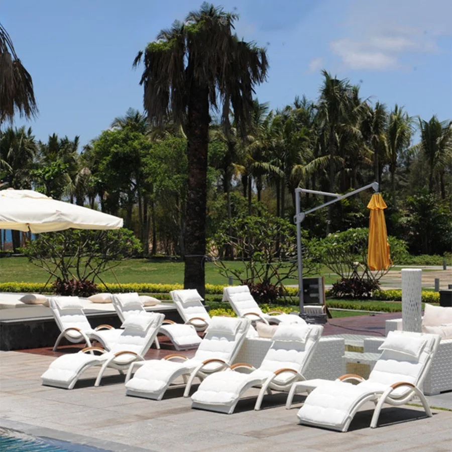 

Садовая патио, плетеная мебель, уличный алюминиевый пляжный стул из ротанга с откидной спинкой, шезлонг