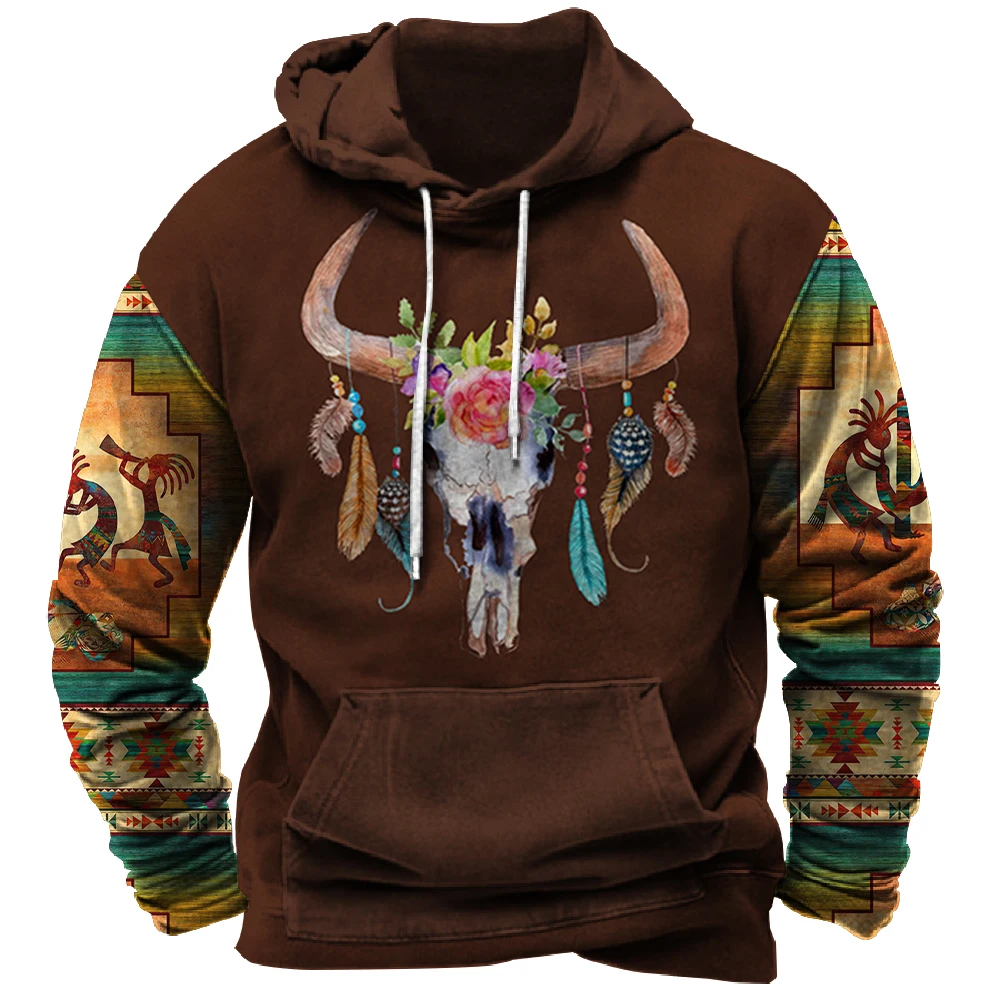 

Vintage Nationality Style Hoodies For Men Hip Hop Trend Harajuku Oversized Sweatshirts Autumn and Winter y2k Clothes Fashion Top