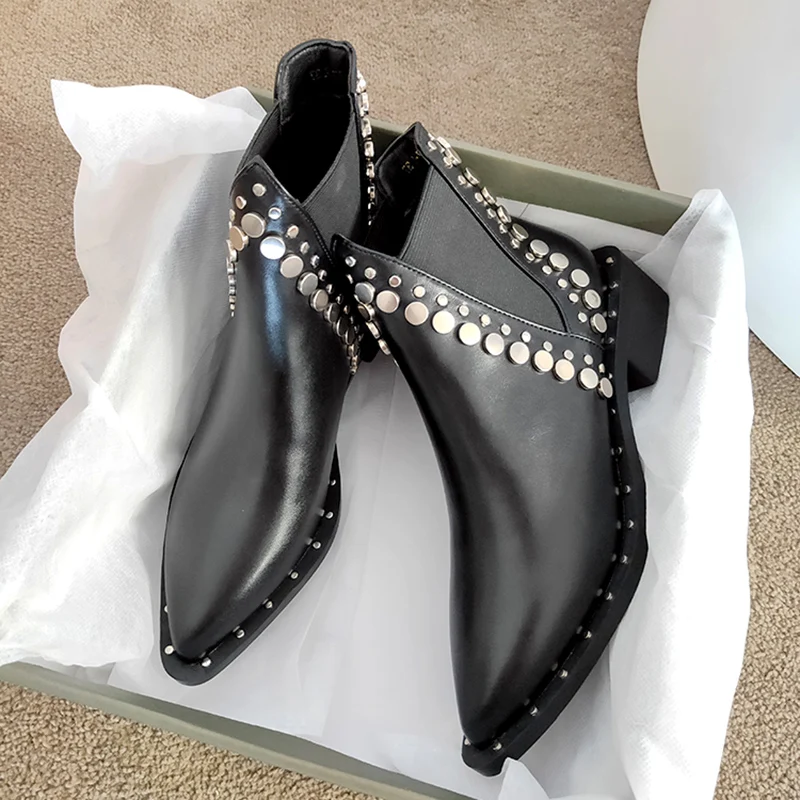 2024 New Womens Ankle Boots Sexy Pointed Toe Punk Style Rivet-decorated Women's Knight Boots High Quality Fashion Short Boots