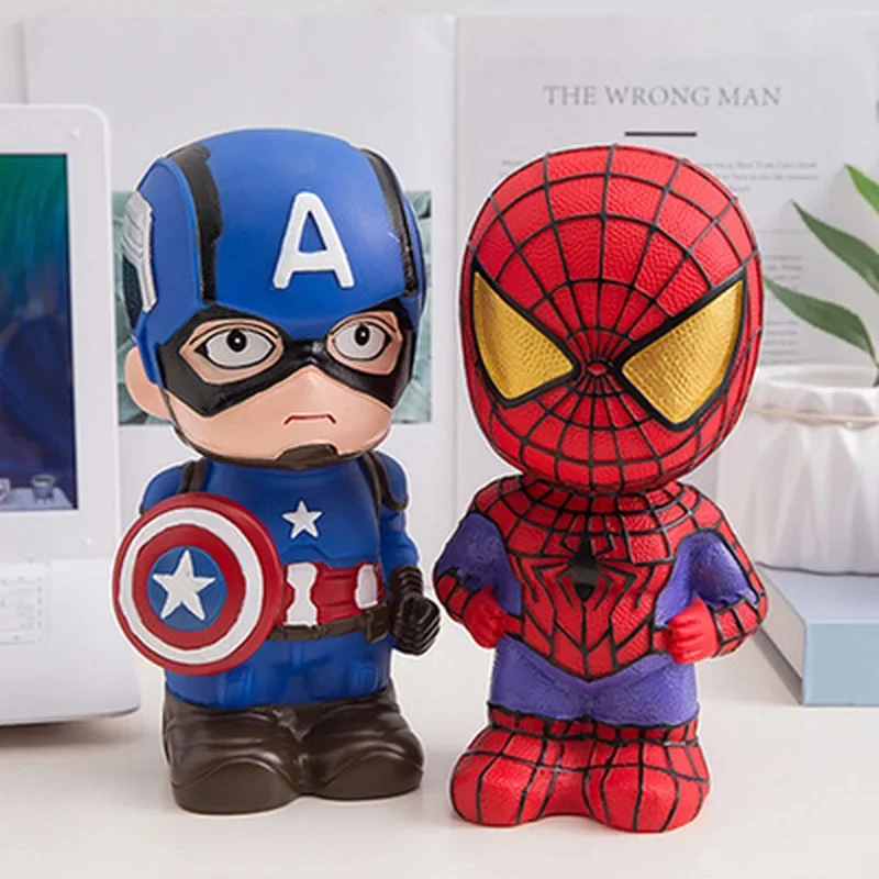 

In Stock Cute Marvel Figures Anime Spiderman Iron Man America Captain America Hulk Avengers Originality Piggy Bank Toys