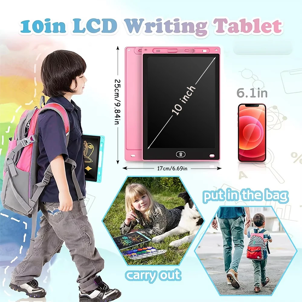 2 Pieces 10 Inch LCD Drawing Tablet Writing Board Kids Doodle Painting Handwriting Pads Toys for 3 4 5 6 7 8 Years Girls Boys