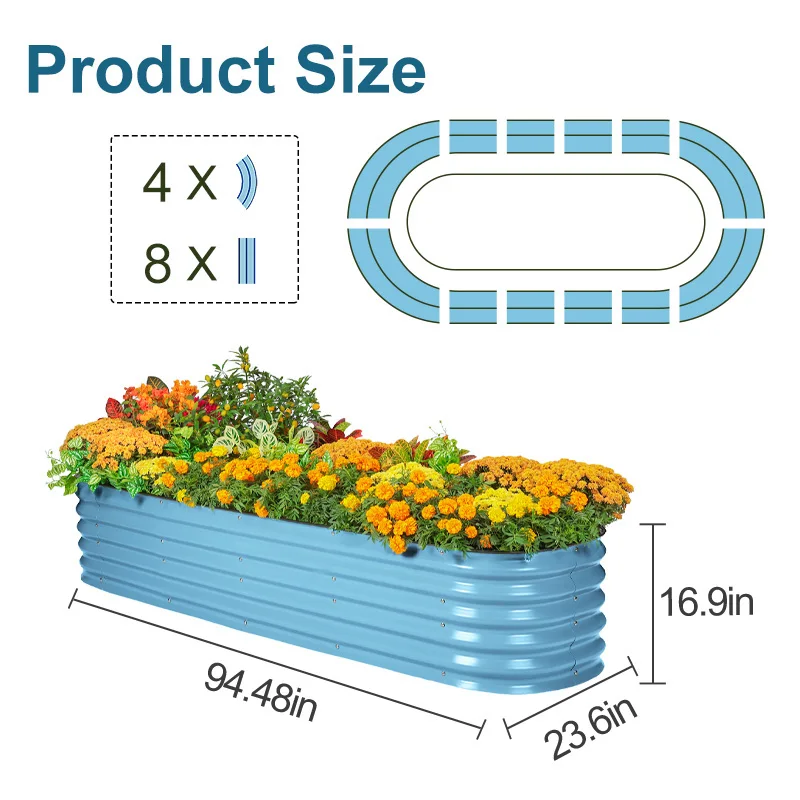 Factory Price Galvanized Steel Flower Pots Raised Garden Kit Planter Box Large DIY Garden Bed