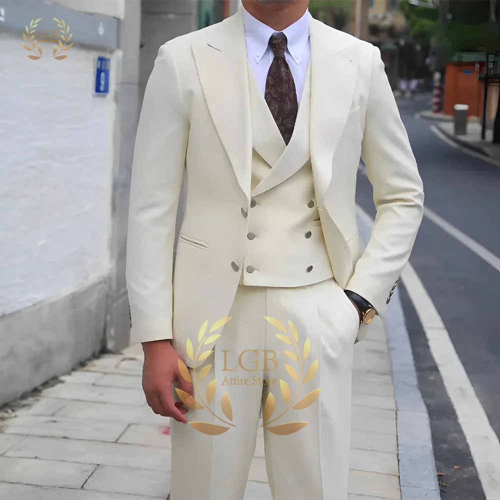 

Men's ivory suit slim fit 3 piece suit custom vest pants suit custom wedding/party/dinner dress XS~5XL