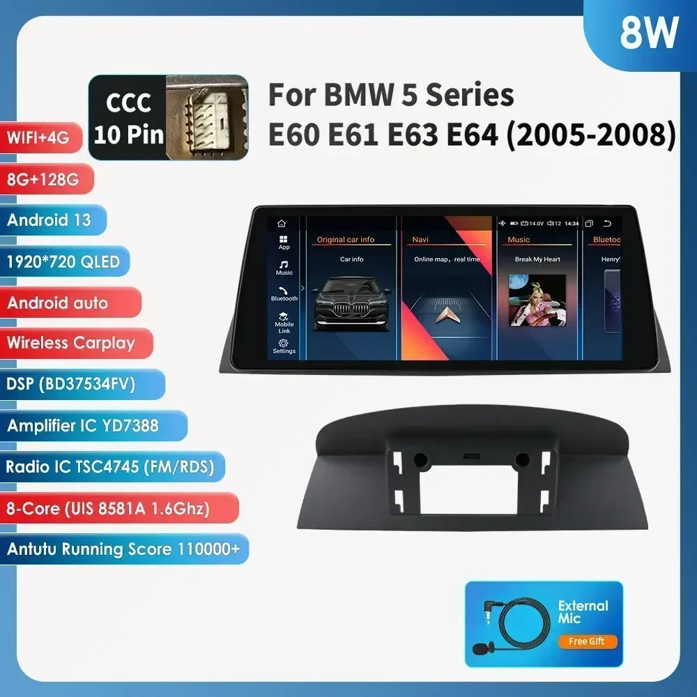 2din Android Auto Radio Multimedia Video Speler Voor Bmw 5Series E60 E61 E63 E64 3Series E90 E91 E92 E93 Stereo Gps Carplay 4G Rds