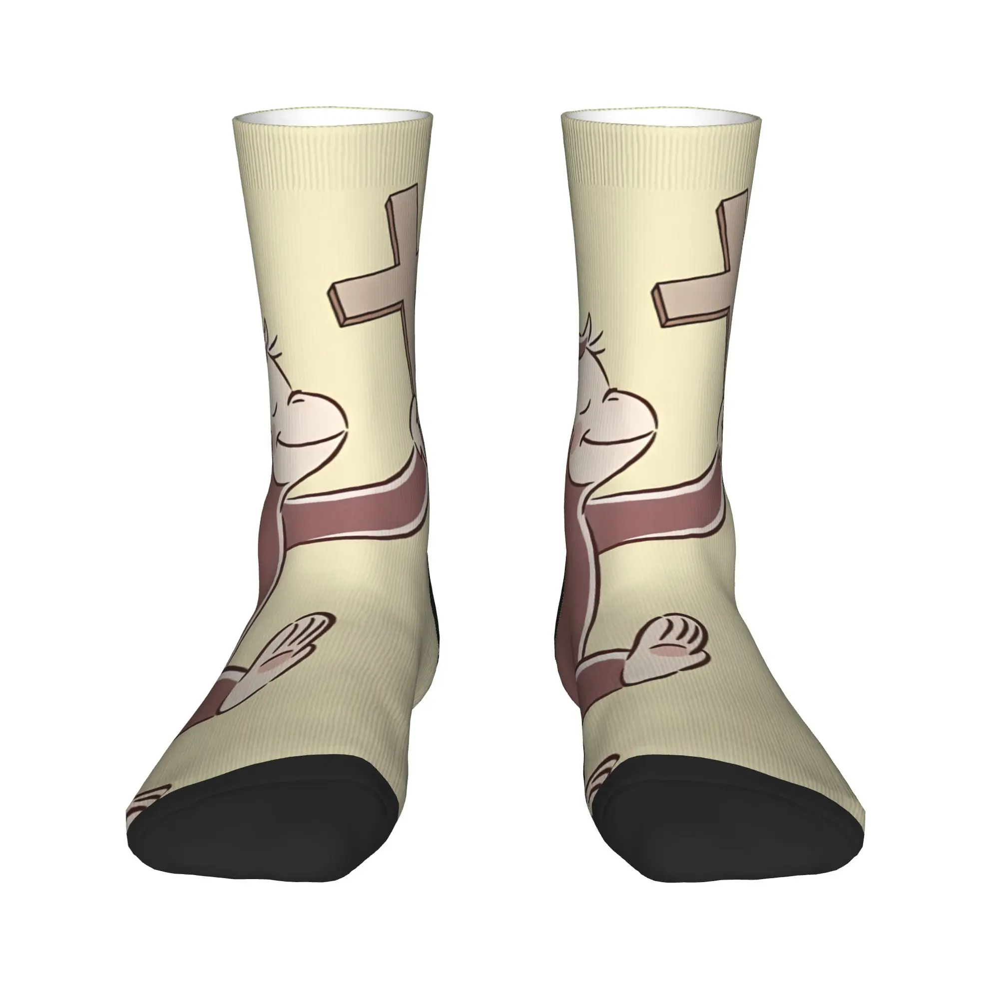 Curious George Monkey Socks  Anti Bacterial Stockings Couple Soft Breathable Outdoor Socks Autumn Novelty Pattern Socks