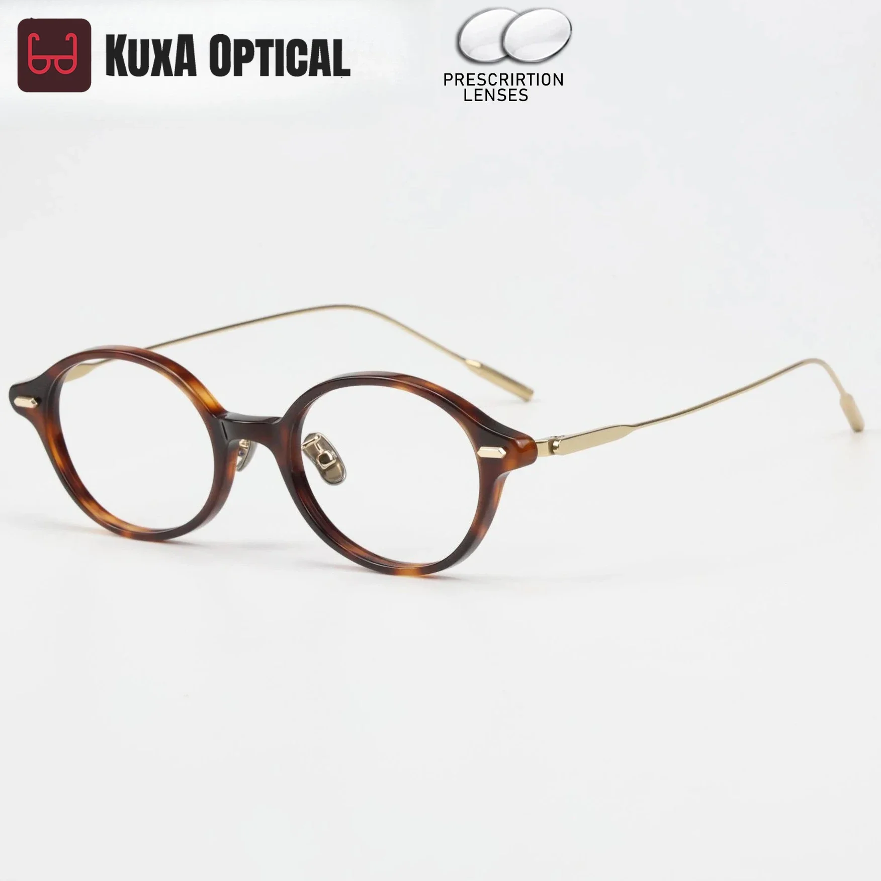 

KUXA Fashion Oval Vintage Women Custom Prescription Glasses Progressive Myopia Hyperopia Lense Tortoise Acetate Titanium Optical