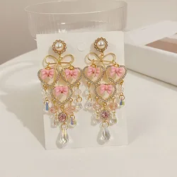 Crystal tassel earrings love hollow rhinestone earrings
