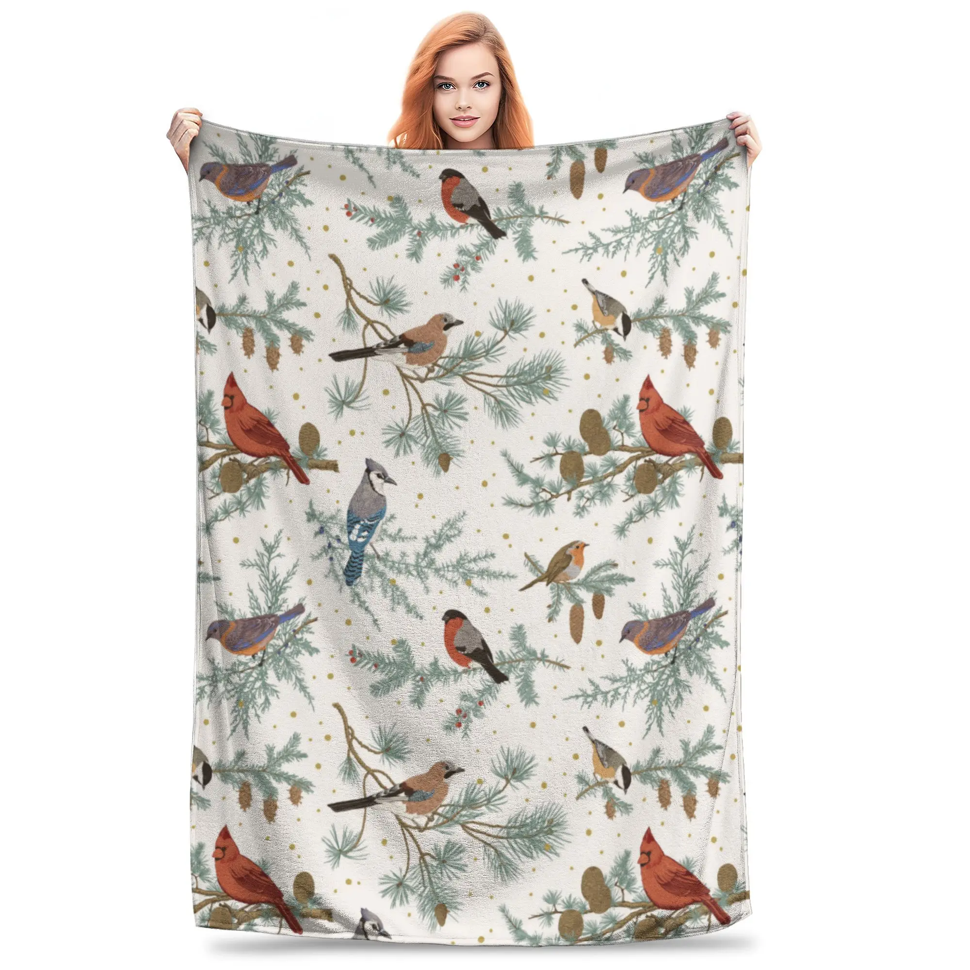 

Vintage Red Cardinal Birds Blanket Gift For Men Women Super Soft Cozy Tit Robin Blue Jay Bullfinch Birds Throw Blankets