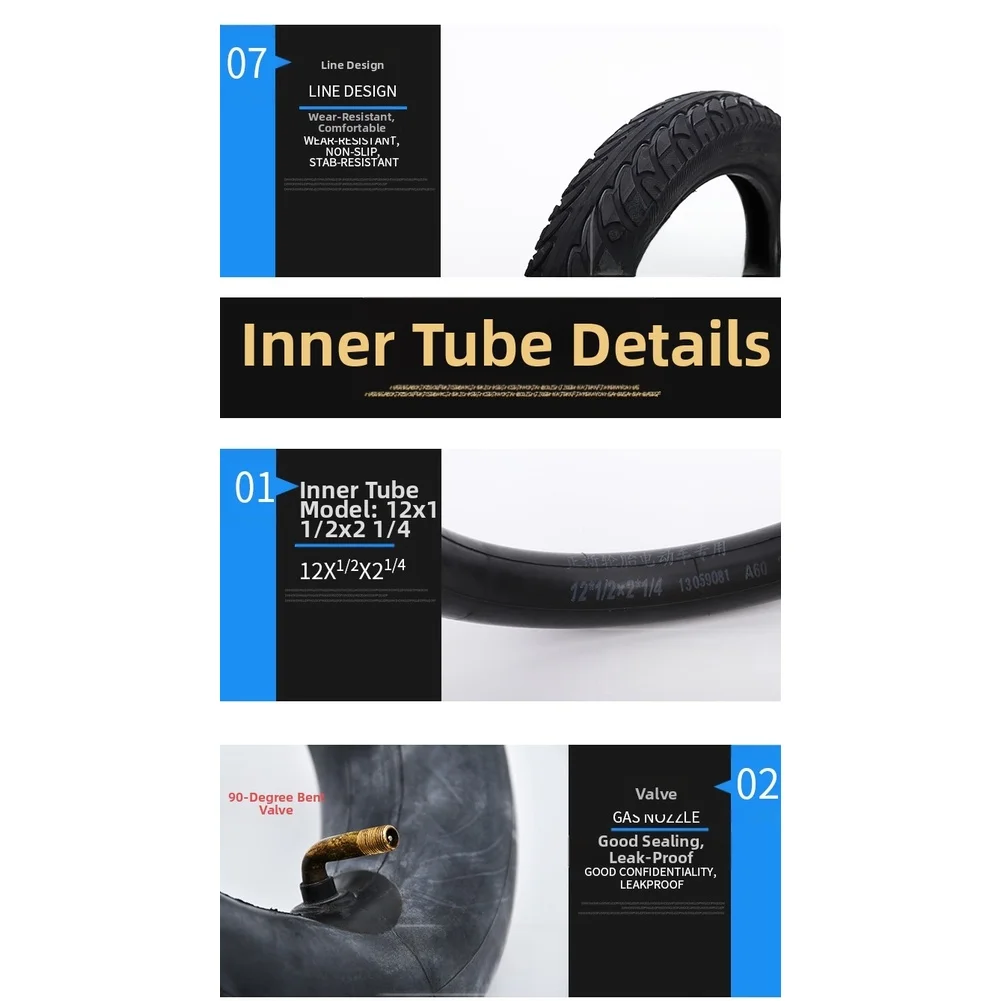 Black 12 Inch Scooter Tire Inner Tube 57-203 Wear-resistant Rubber Traction Tread Pattern Enhanced Road Stability