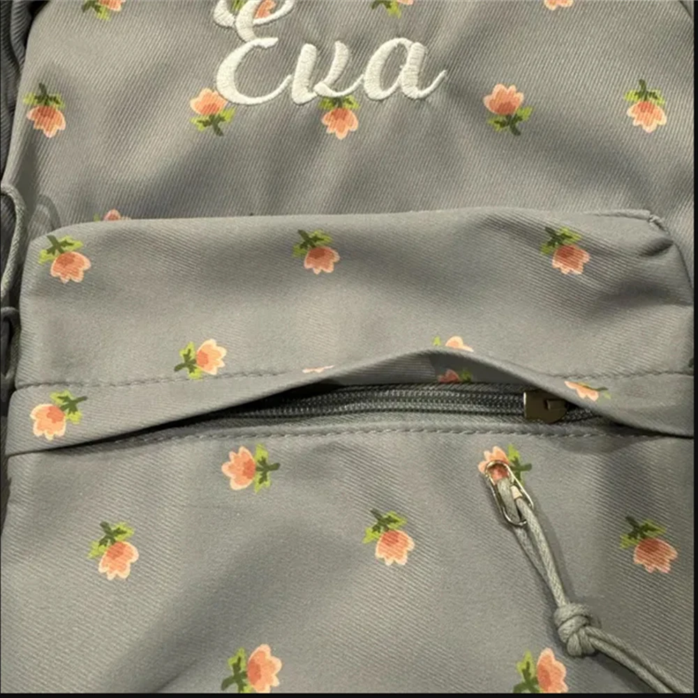 Personalized Floral Backpack for Girls Custom Embroidery Name Fresh Student Schoolbags Women's Travelling Shoulder Backpacks