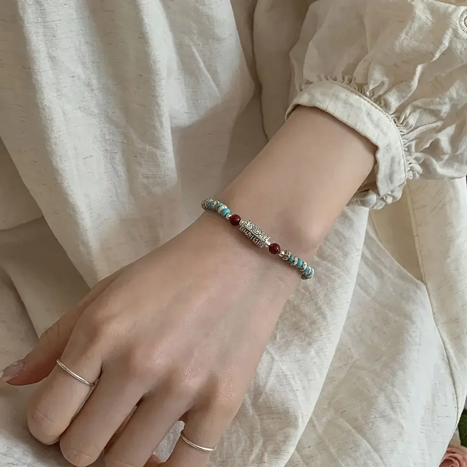 Distinctive Turquoise Green Transfer Bracelet Women's Retro Niche Design High-grade Beaded Hand String Natural Star Moon Bodhi