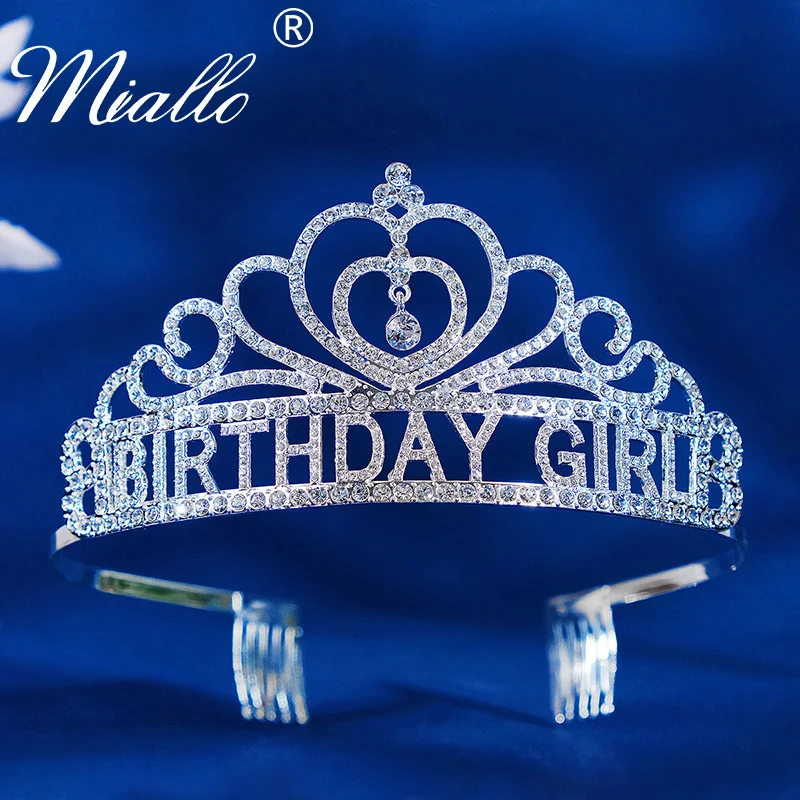 Birthday Crown Girl Rhinestone Tiaras and Crowns for Women Hair Accessories Silver Color Hair Jewelry Party Headpiece Gift