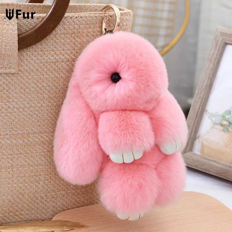 

15cm Classic Pendant Rex Rabbit Fur Ornament Rabbit Keychain Bunny Car Key Chain for Fashion Woman Bag Accessories Fashion Gift