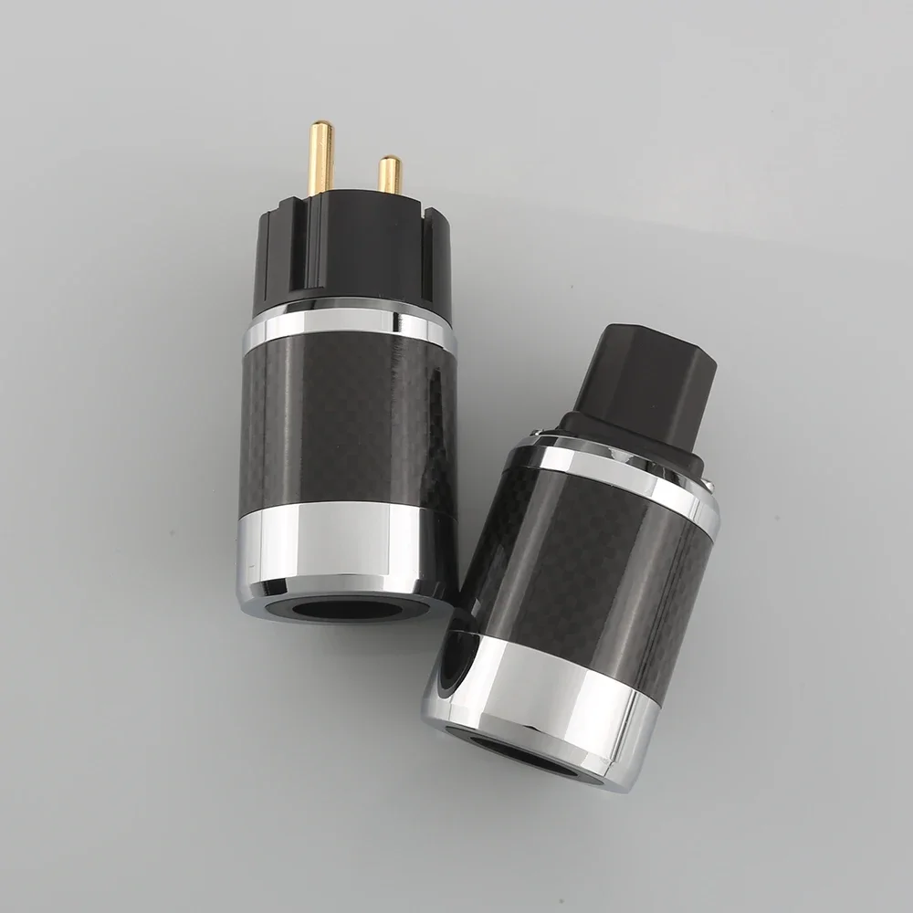 Audiocrast CFG Conector fêmea IEC de fibra de carbono banhado a ouro Schuko Power Plug Conector