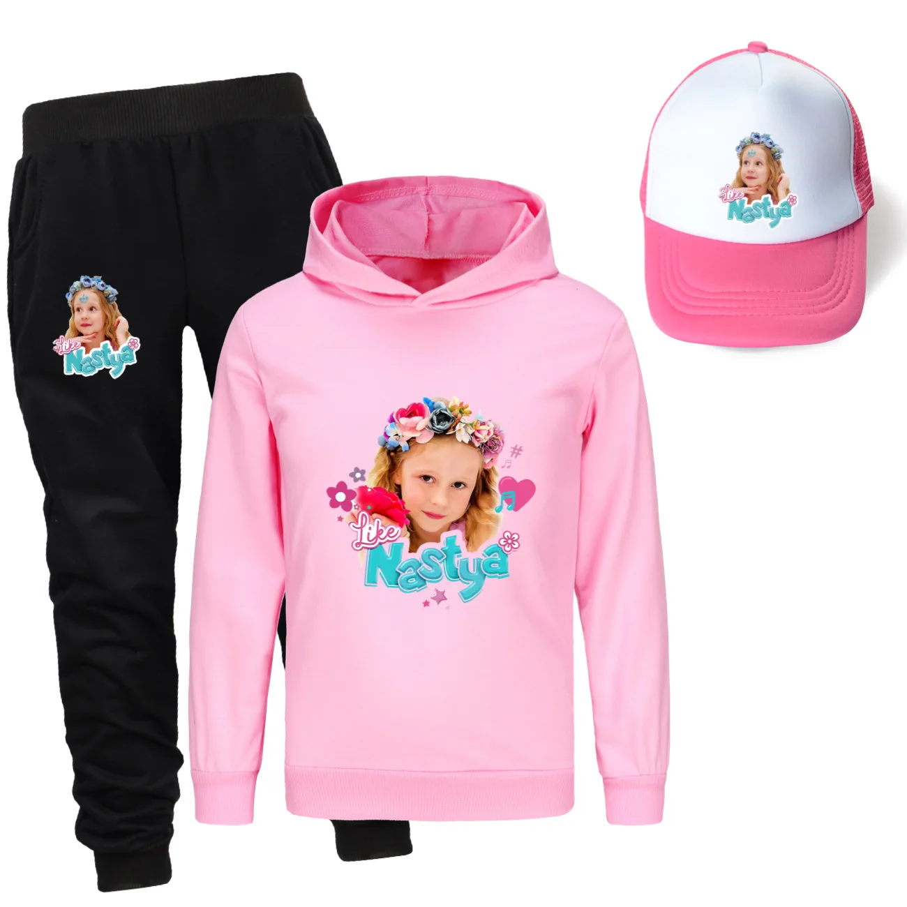 

Комплект одежды в стиле Настя для детей: осенний спортивный костюм с капюшоном для мальчиков и девочек, повседневные брюки, шапка, 3 предмета, худи, модный подростковый костюм 5556