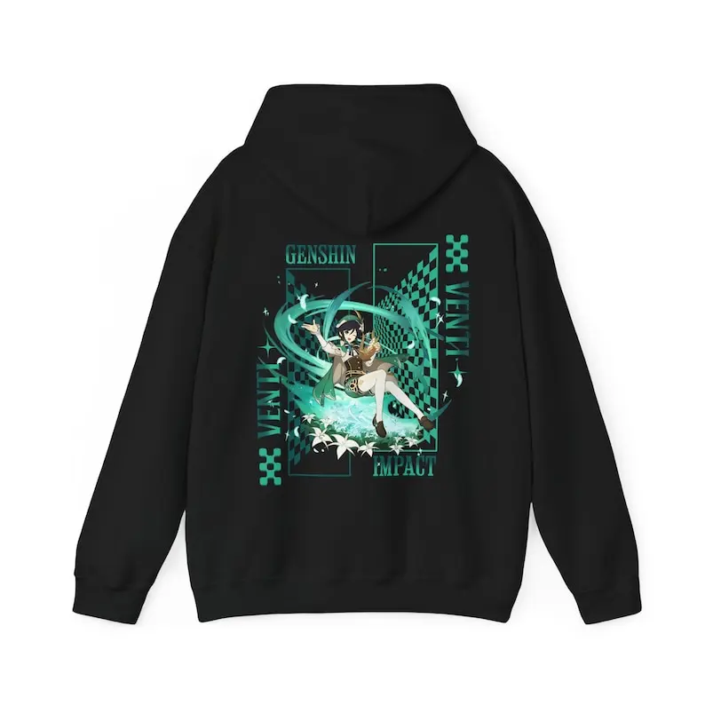 Venti Genshin Impact Unisex Hoodie Anime Fan Clothing Cosplay Pullover Kawaii Anime Merch Hooded Sweatshirt