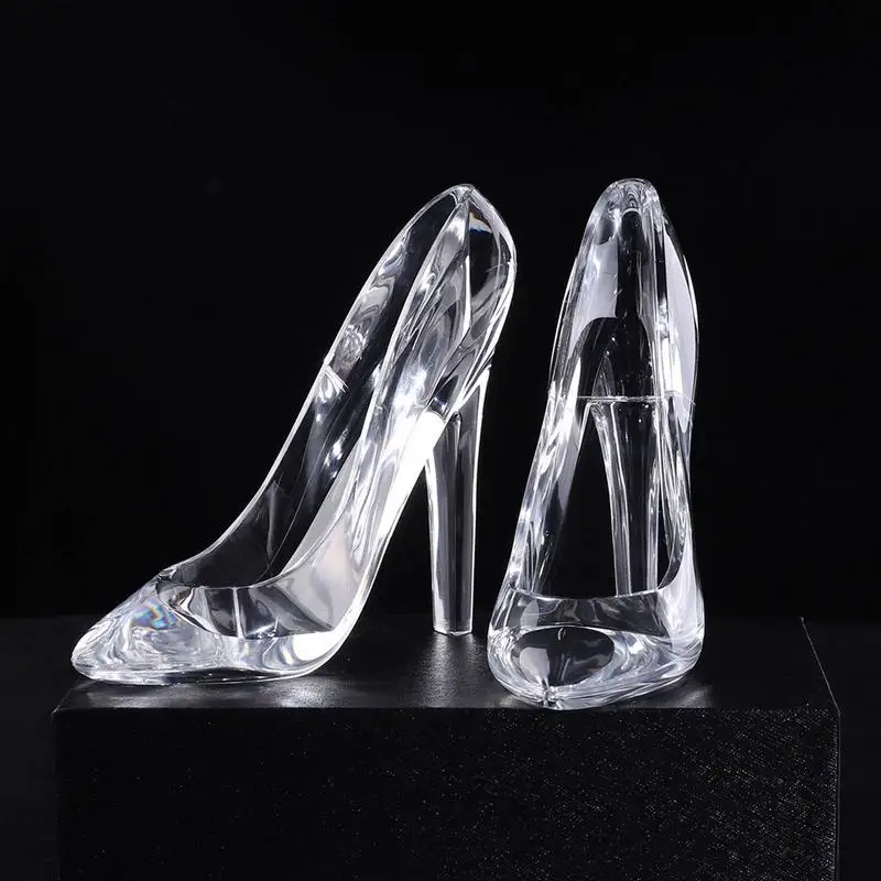 Transparent Crystal Glass Slipper Shoe Ornaments Acrylic High Heels Shoes Decorative Sculpture Shoes Wedding Shoe Figurines