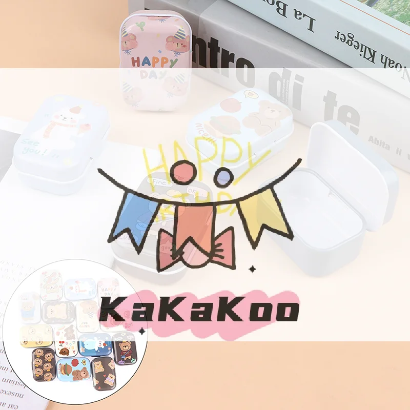 

Мини-медведь, жестяная брелок, ювелирная коробка для монет, жестяной футляр для хранения, маленький RectanIe