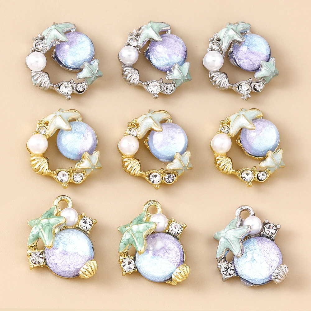 

Leslie 5pcs Blue Ocean Pearl Crystal Starfish Shell Charms for Pendants Necklace Earrings DIY Jewelry Making Accessories