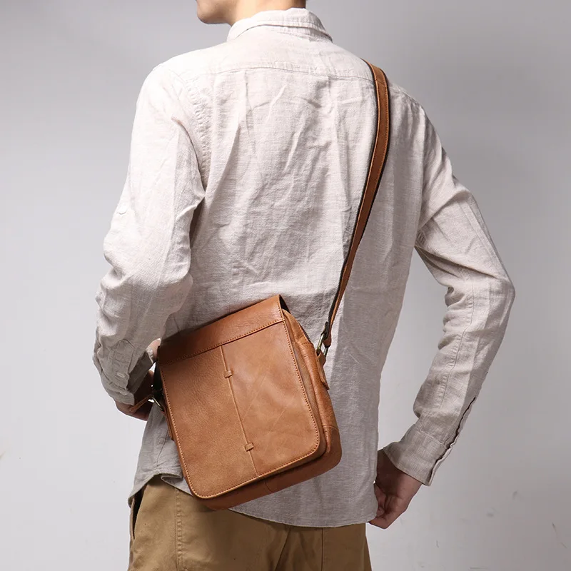 Hommes en cuir véritable Vintage simple épaule rabat couche supérieure peau de vache sacs à bandoulière Ipad sac latéral pour hommes sacoche homme
