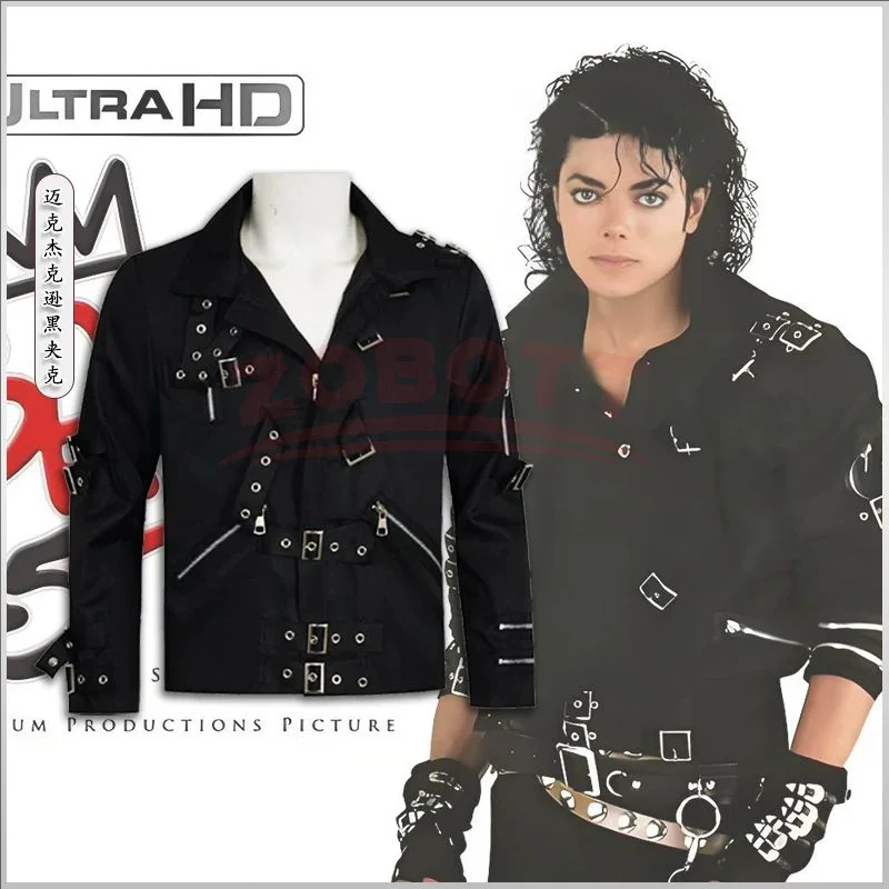 Rollenspiel-Kostüm Michael Jackson BAD Punk-Jacke Schwarze Oberbekleidung Michael-Jackson-Imitator-Jacke Cosplay-Kostüm Comic-Con-Outfit