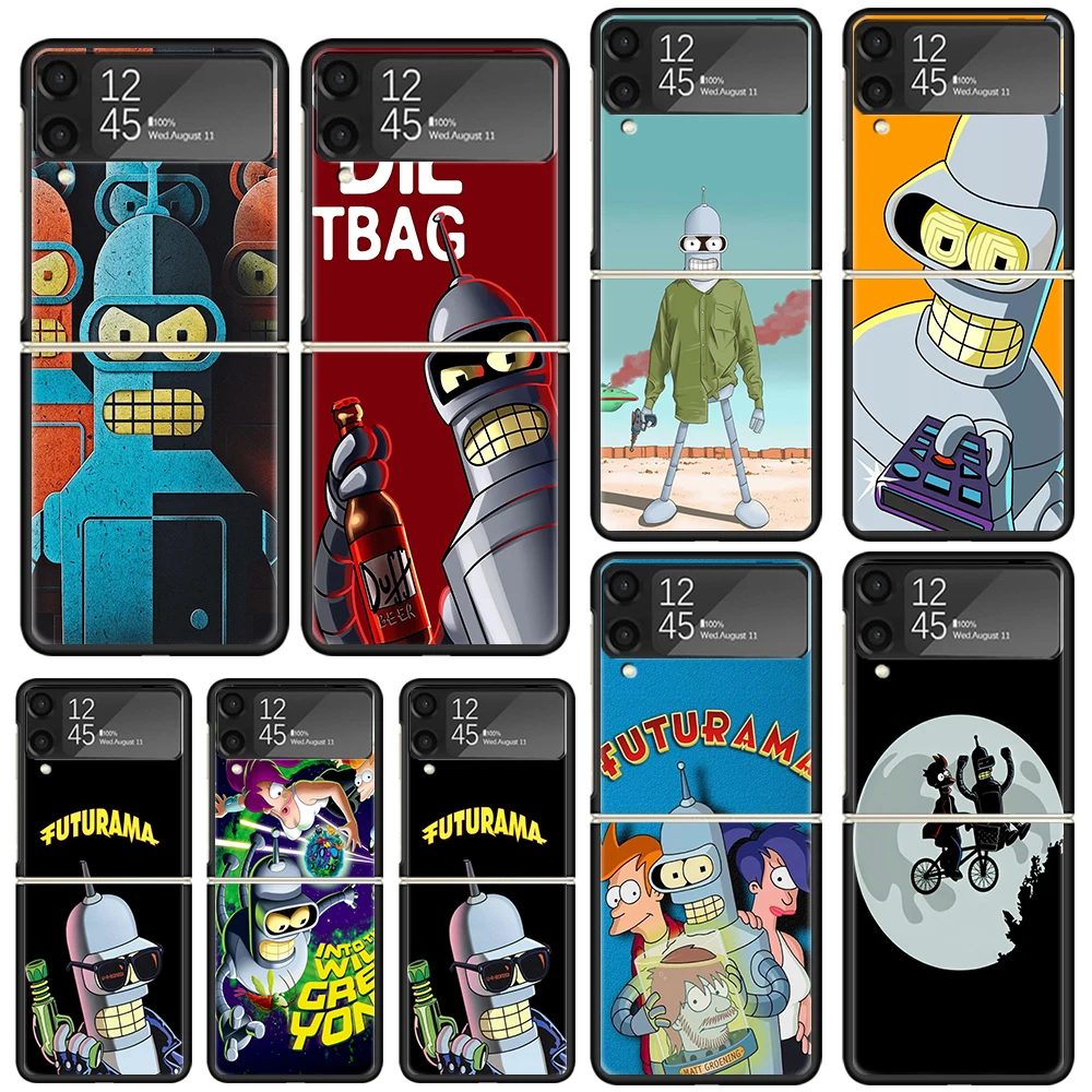 Cartoon F-Futuramas Phone Case For Samsung Galaxy Z Flip Zflip 6 Flip6 5 Flip5 4 Flip4 3 Flip3 5G Art Fundas Black Cover