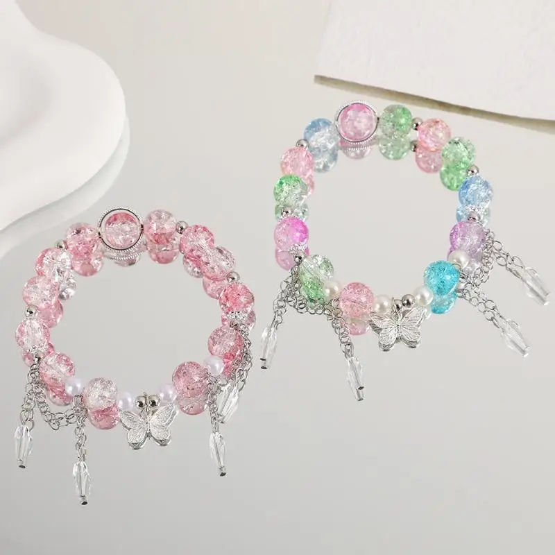 Korean Colorful Butterfly Bracelets Bead Tassel Bracelet For Women Fashion Sweet Versatile Accessory Wedding Birthday Jewelry