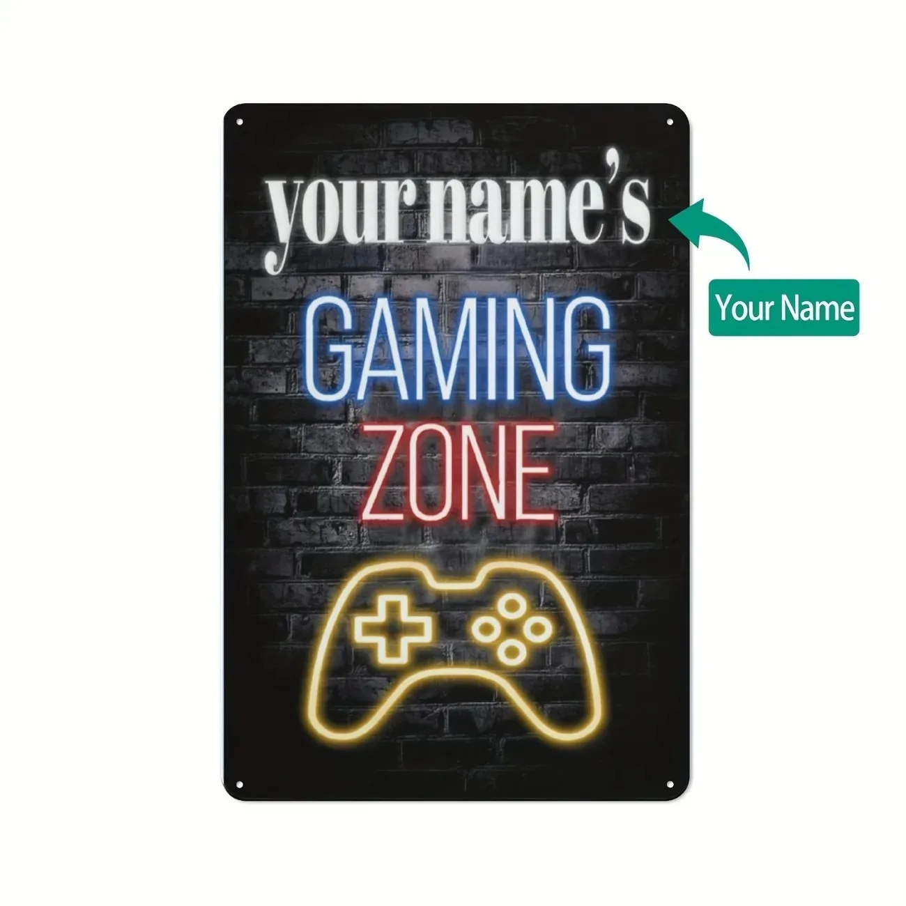 1pc Customized Gaming Room Iron Sign Personalized Neon GAMING ZONE Controller Design Heavy-Duty Metal Wall Decor