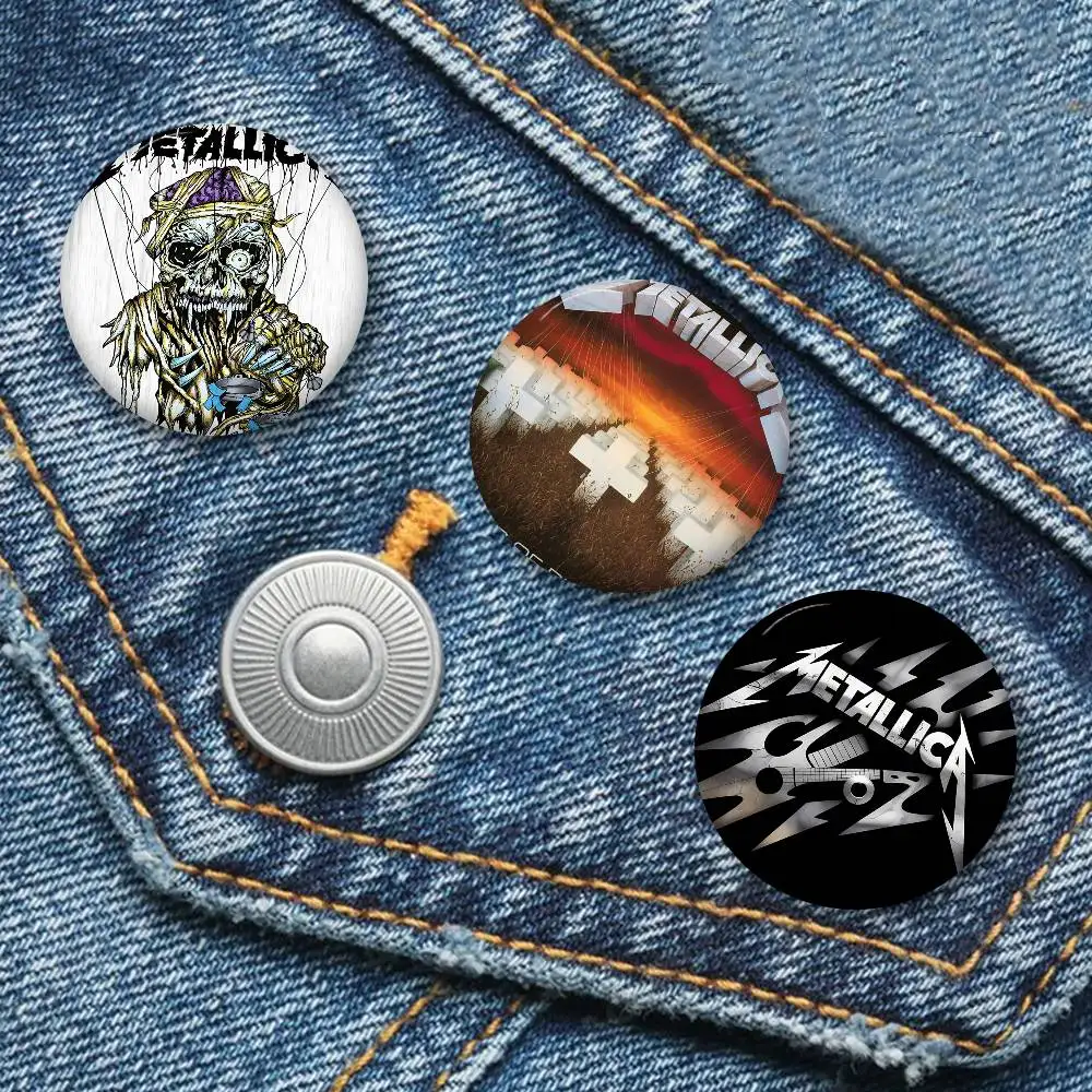 Heavy Band M-Metallica Cartoon Brooches Anime Badge Round Handmade Brooch Lapel Pins Jewelry for Backpack Clothes Gifts