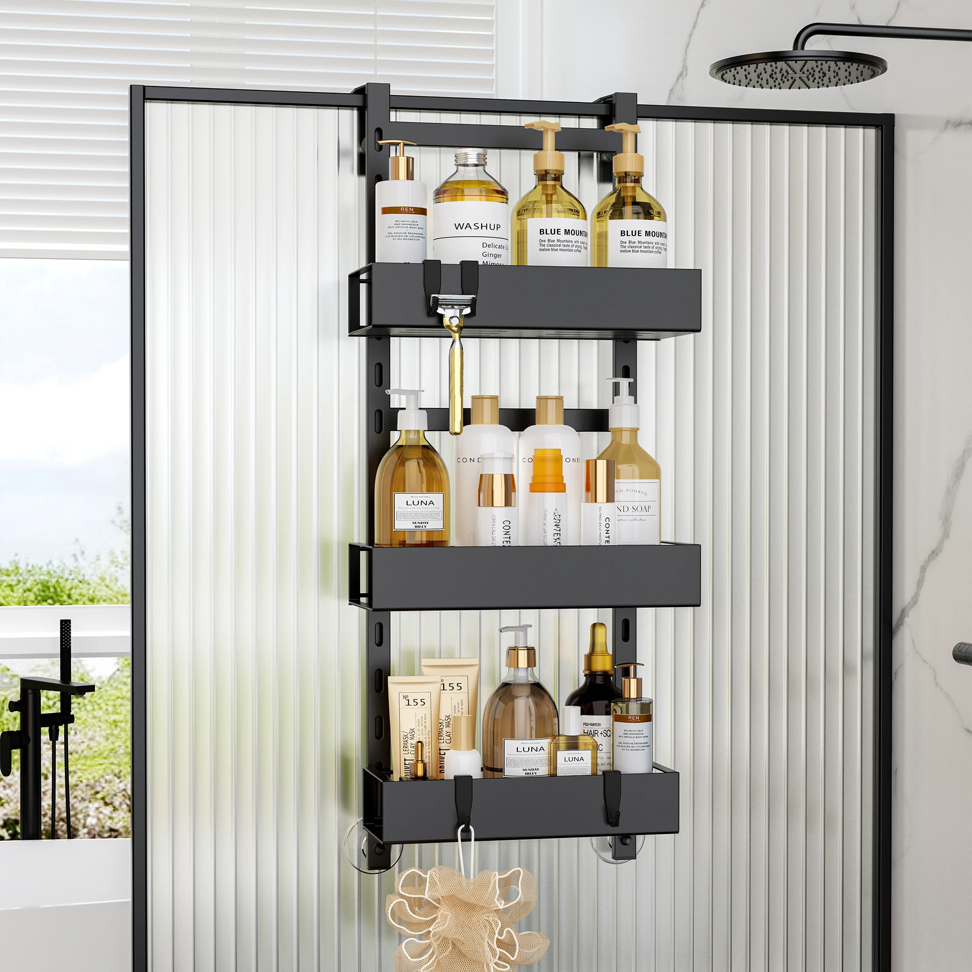 Triple HOShelves Iron T1 sans propositions sur la porte, panier de rangement avec crochets, support de douche d\'évaluation de shampooing