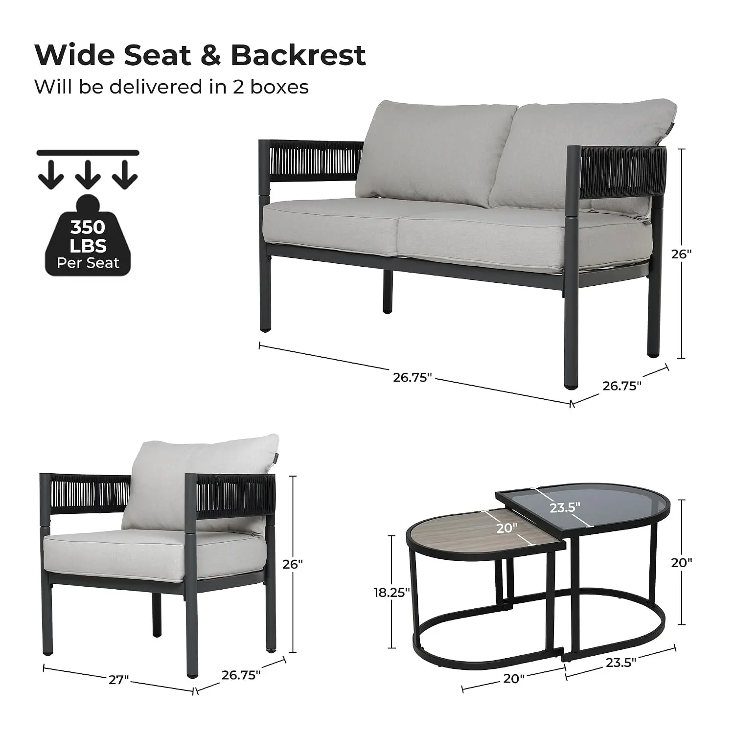 5-Piece Wicker Patio Sofa Set with Cushions & Coffee Table for Backyard Balcony Garden, Weather-Resistant Beige, Customized